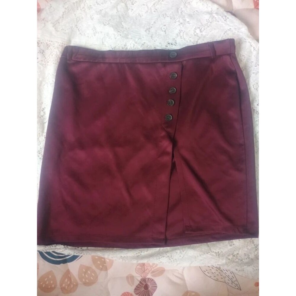 Burgundy Mini skirt classic chic Fall stretchy elastic waist plus size women